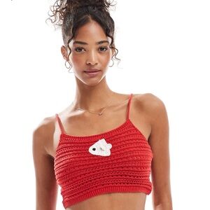 ASOS by Stradivarius Red Crochet Crop Top **NEW WITH TAGS**